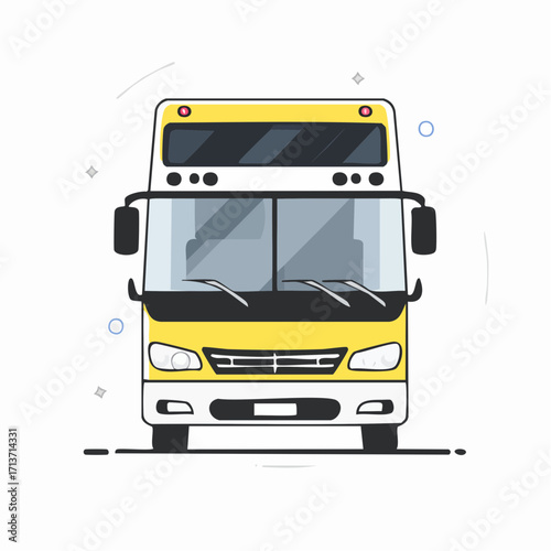 Yellow bus transporting passengers on a white road with a clean and modern style, showcasing transportation and travel.
