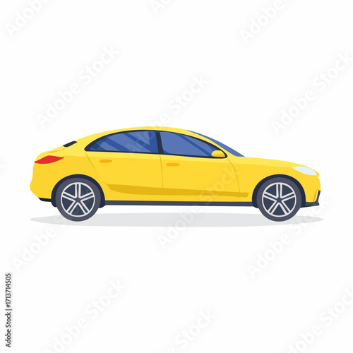 Yellow sedan drives smoothly on the road, showcasing modern automotive engineering and sleek design with a sense of freedom and innovation.