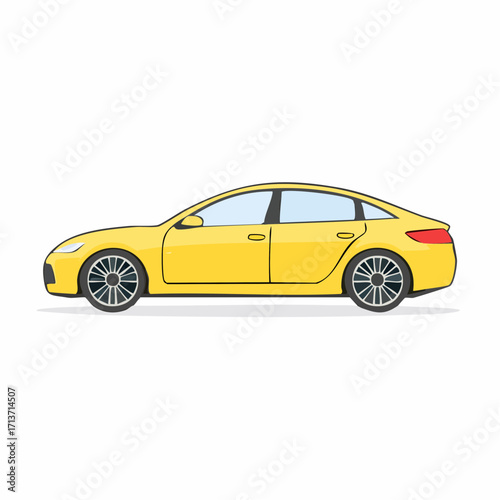 Yellow sedan driving on a highway during a bright sunny day, showcasing modern transportation and a sense of freedom and adventure.