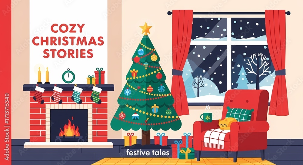 Fototapeta premium Create Cozy Christmas Stories in a Warm and Inviting Living Room Setting