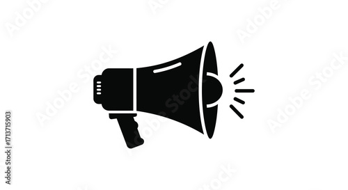 Simple black silhouette of a handheld megaphone with sound waves emitting