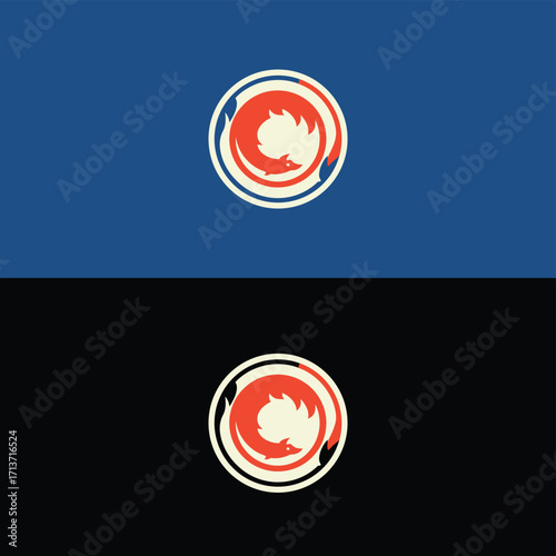 Fiery phoenix logo design in a circular emblem, showcasing a stylized fox rising from flames, available in vibrant color variations, ideal for representing rebirth, transformation, and resilience