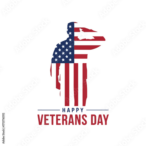 A patriotic veterans day 2025 design a silhouette of a saluting soldier in front of an american flag for honoring all who served.