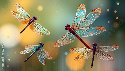 Dragonfly Dance Iridescent dragonflies flit about with shimmerin