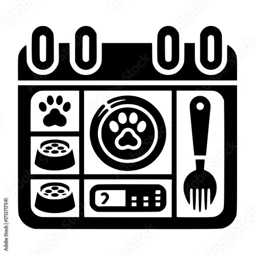 Pet feeding schedule icon for meal tracking black vector icon with transparent background 