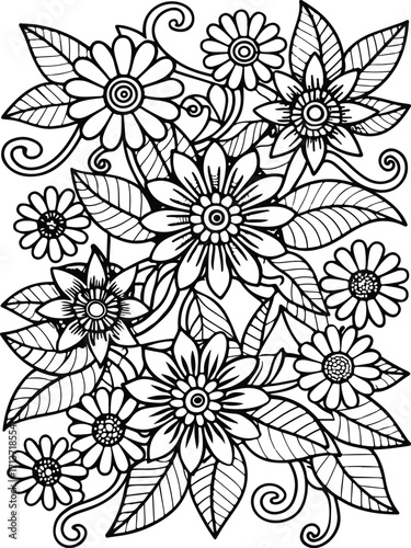 Flowers coloring pages for adults and kids 