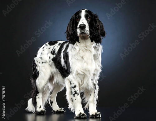 Studio shot of a black and white dog