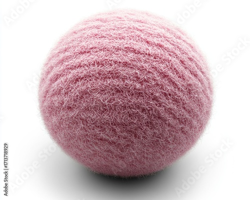 Pink, fuzzy ball on white background