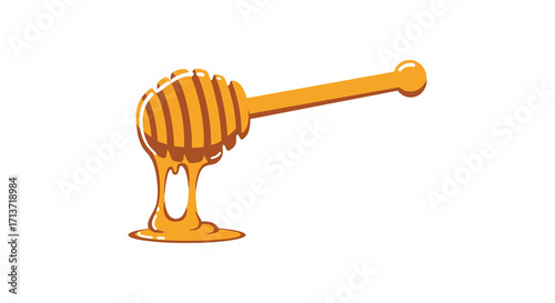 A dripping honey dipper illustration with a bright orange color scheme