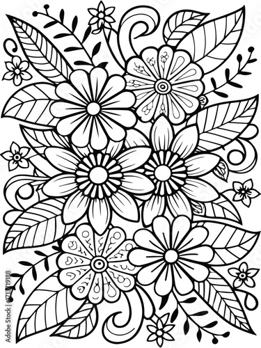 Flowers coloring pages for adults and kids 
