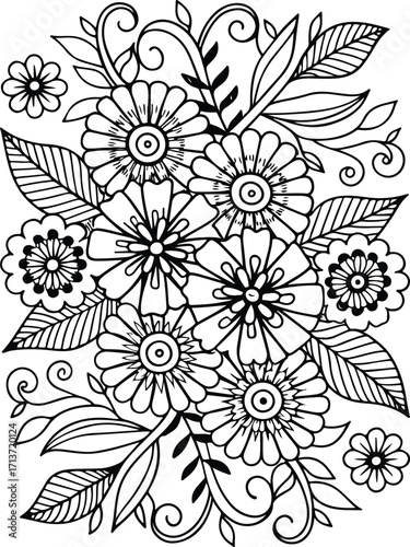 Flowers coloring pages for adults and kids 