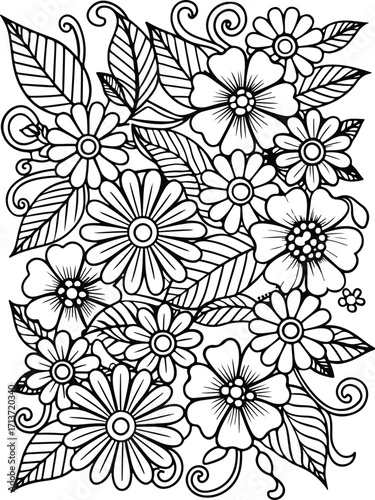 Flowers coloring pages for adults and kids 