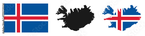 Iceland flag and map vector illustration
