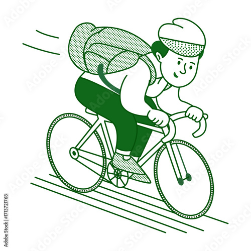 A doodle style illustration showing an athlete doing cycle racing 
