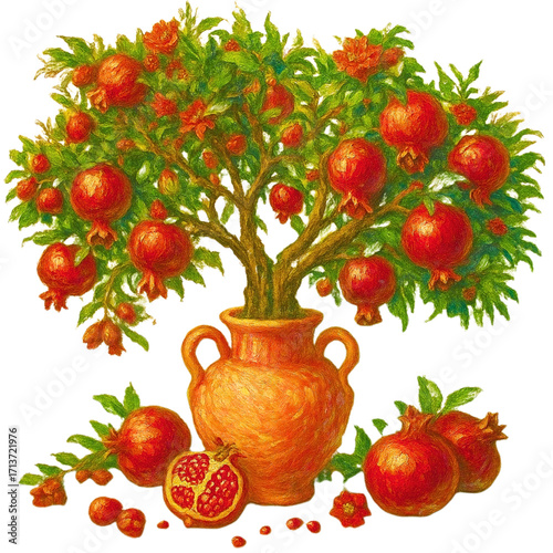 Ripen Pomegranate Vase Vector on white background
