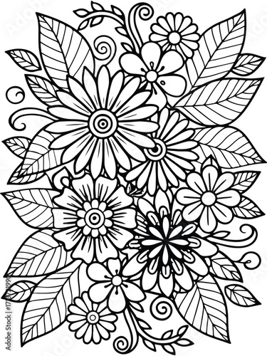 Flowers coloring pages for adults and kids 