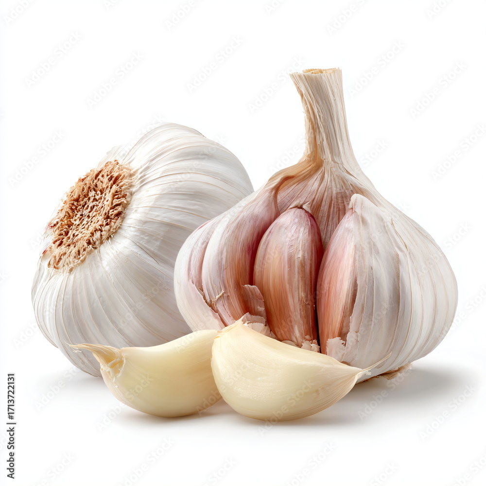 Obraz premium garlic bulb with cloves, isolated on white background