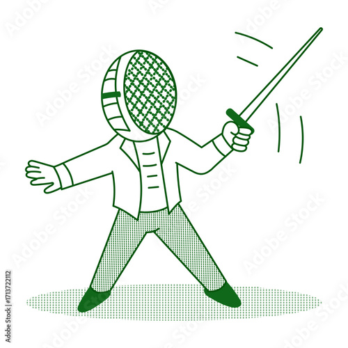 Hand drawn style illustration showing a fencer holding a sword
