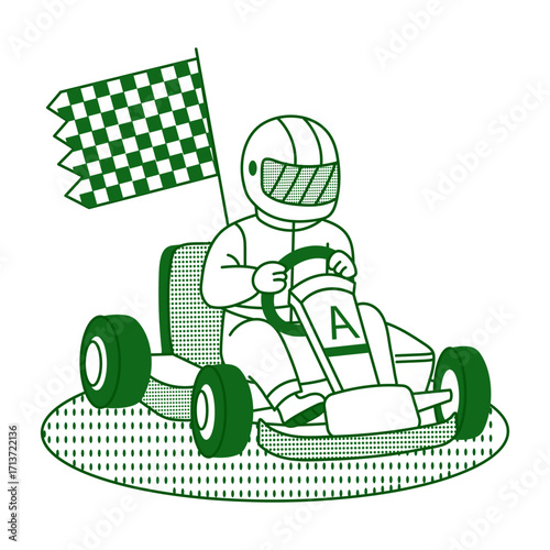 A doodle style illustration showing a go kart racing 