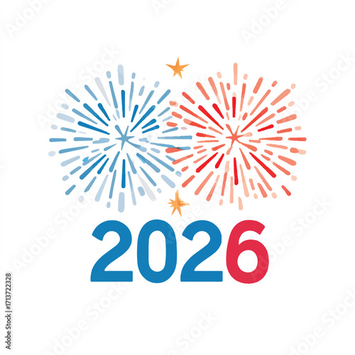 Celebrating 2026 with Patriotic Fireworks and Stars Illustration for Future Events and Commemorations