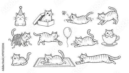 Whimsical Cat Cartoon: A collection of playful cat illustrations, showcasing delightful feline antics with a charming touch of cartoon art style.