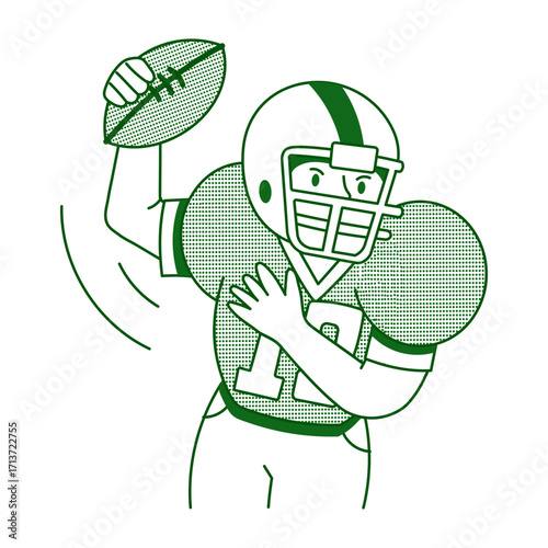 A doodle style illustration showing a player quarterback throwing 
