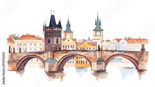 Charles Bridge. Charles Bridge watercolor vector illustration
