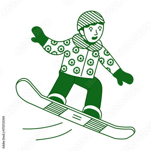 Sketchy style illustration showing a snowboarder