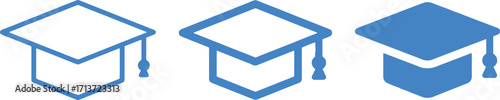 graduation cap, academic, education, degree, diploma, cap, hat, tassel, icon, symbol, graphic, design, vector, illustration, blue, outline, filled, white background