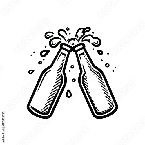 Celebratory Cheers Two Beer Bottles Clinking Together Creating a Splash Black and White Celebration Concept Design