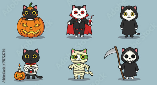 Cute Halloween Cats in Spooky Costumes Collection.