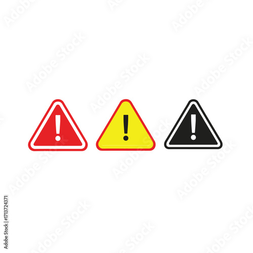 Caution sign set, danger alarm collection, attention vector icon, yellow, red and black warning attention icon