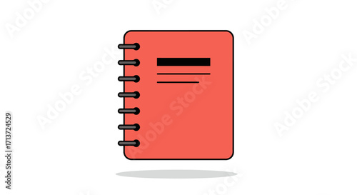 A coral-red spiral-bound notebook, simple line art style.