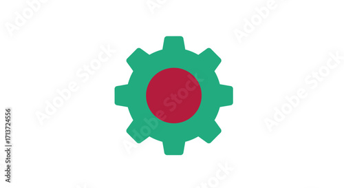 A green gear with a red center, representing the industry and national flag of Bangladesh, on a white background.
