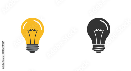 Two light bulbs, one illuminated with yellow and the other in a dark, grayscale color.