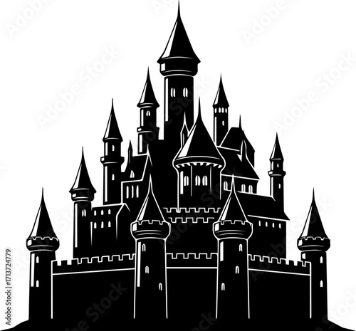 Majestic fantasy castle silhouette creates a sense of wonder and adventure for your designs