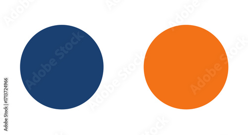 Two solid circles, one dark blue and one orange, side by side on a white background.