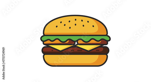 A cartoon illustration of a cheeseburger with two patties, cheese, and lettuce.