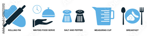 Set of cooking icon vector. Perfect for menus, food blogs, and kitchen themes. A versatile collection of simple, recognizable symbols representing various cooking activities and tools.