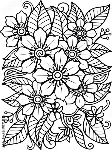 Flowers coloring pages for adults and kids 