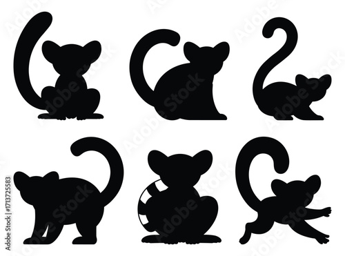 Set of lemur silhouettes. isolated vector on white background.