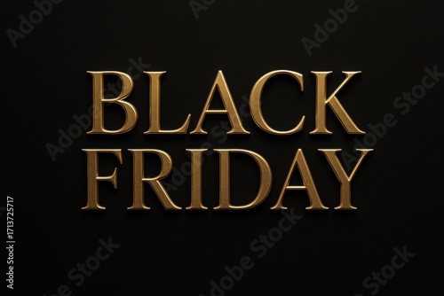 Black Friday typography in metallic gold on dark background, elegant and realistic style, modern commercial advertising design for seasonal promotions and retail campaigns