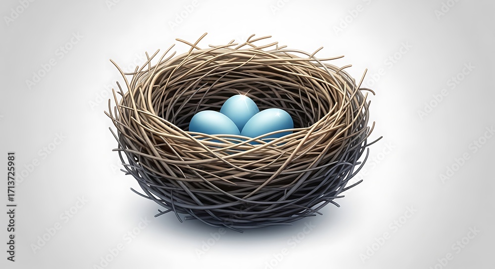 Obraz premium Bird Nest with Blue Eggs on White Background Natural Fertile Environment