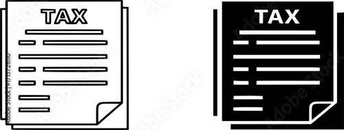 Tax Document Icon Vector Illustration. Concept of Tax Form, Tax Bill, Tax Return symbol in Outline and Filled