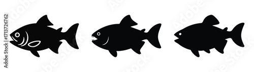 Set of piranha silhouettes. isolated vector on white background.