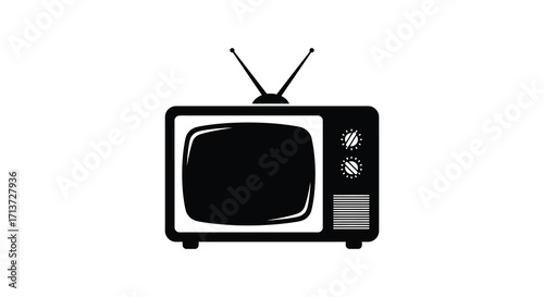 Simple black and white illustration of a vintage television set