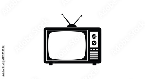 Simple black and white illustration of a vintage television set
