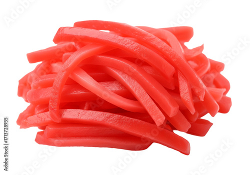 Japanese red pickled ginger (beni shoga), thinly sliced isolated on  transparent