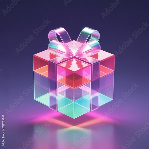 Colorful glass gift box with ribbon.