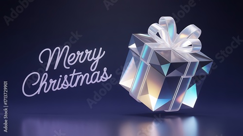 Crystal gift box with merry christmas text.